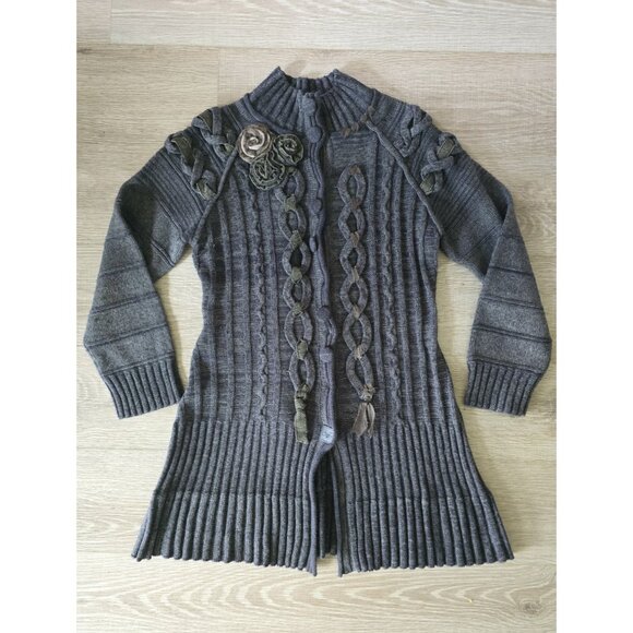 Covelo Wool Angora Rabbit Silk Cotton Cable Knit Mock Neck Cardigan Sweater M - Picture 1 of 15